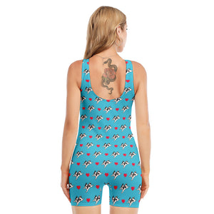 Love French Bulldog Pattern Print Sleeveless One Piece Swimsuit