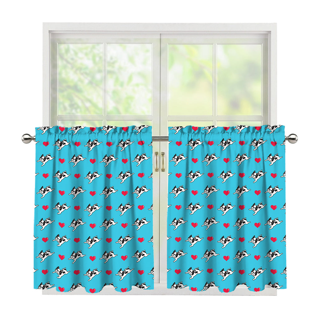 Love French Bulldog Pattern Print Tier Curtains