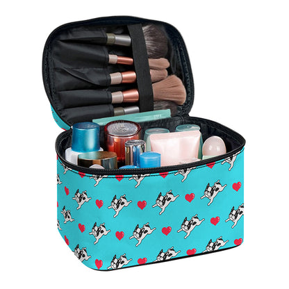 Love French Bulldog Pattern Print Travel Makeup Bag