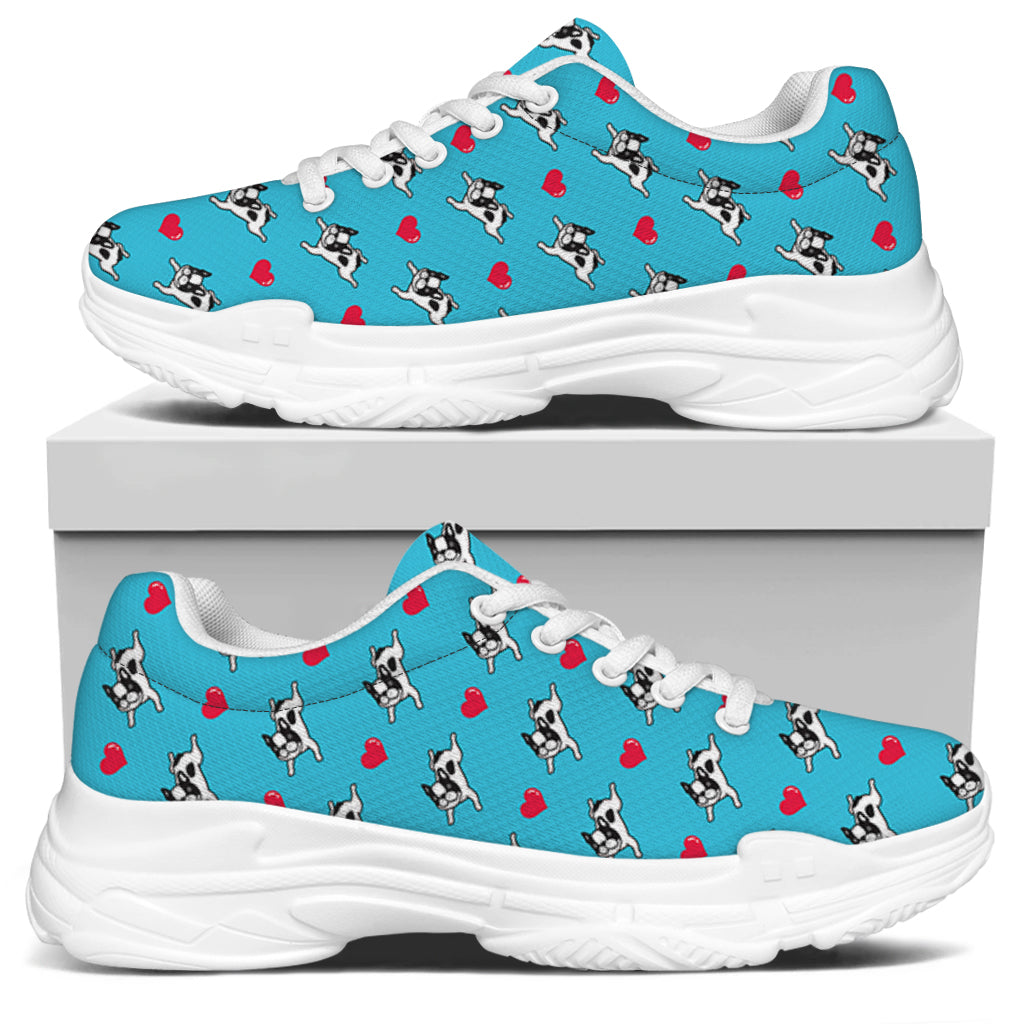 Love French Bulldog Pattern Print White Chunky Shoes