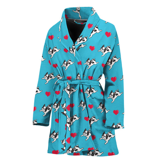 Love French Bulldog Pattern Print Women's Bathrobe