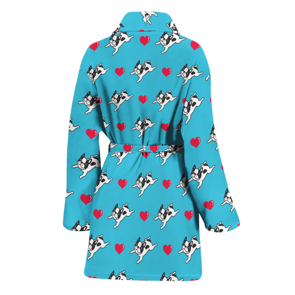 Love French Bulldog Pattern Print Women's Bathrobe