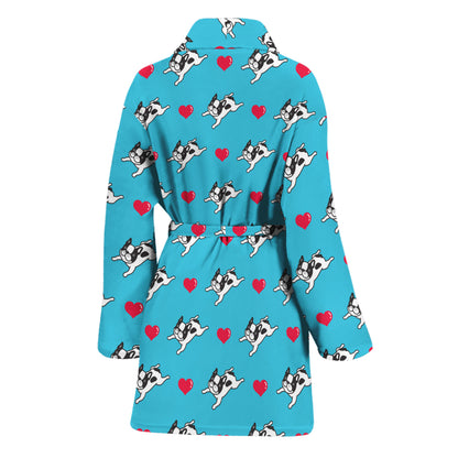 Love French Bulldog Pattern Print Women's Bathrobe