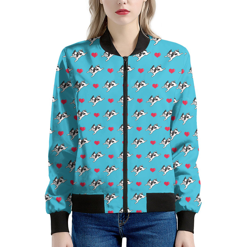 Love French Bulldog Pattern Print Women's Bomber Jacket