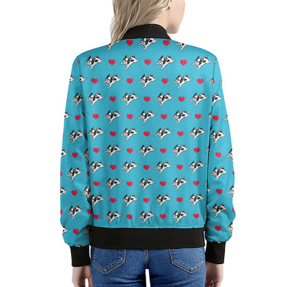 Love French Bulldog Pattern Print Women's Bomber Jacket