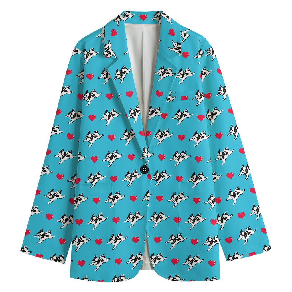 Love French Bulldog Pattern Print Women's Cotton Blazer