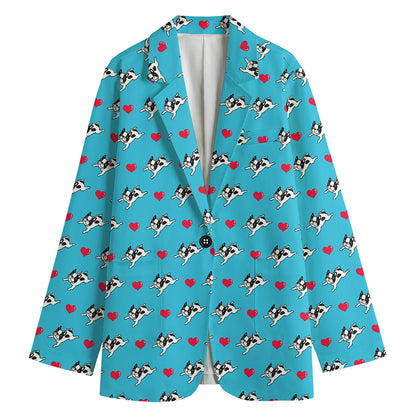 Love French Bulldog Pattern Print Women's Cotton Blazer