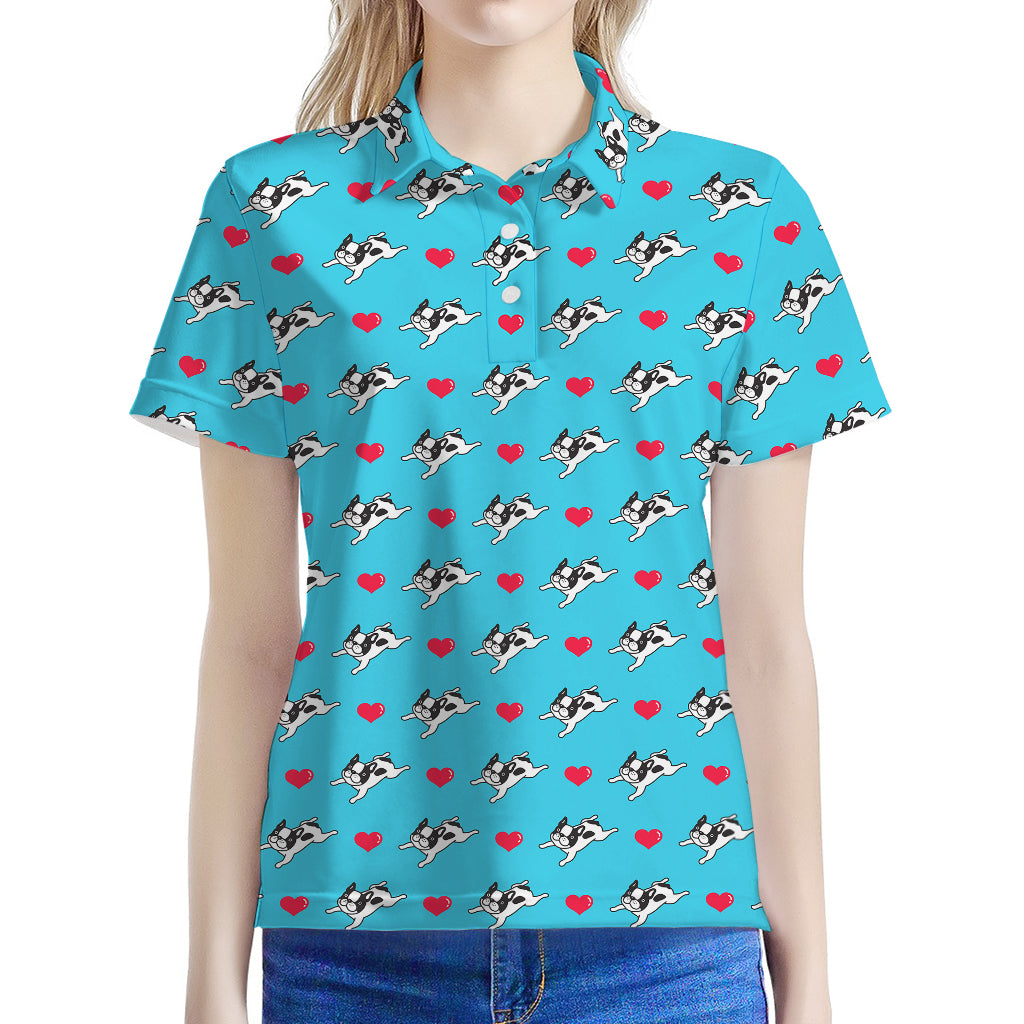 Love French Bulldog Pattern Print Women's Polo Shirt