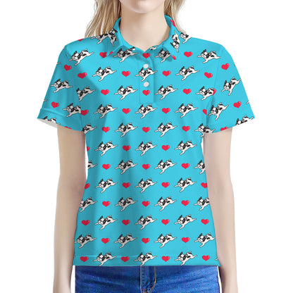 Love French Bulldog Pattern Print Women's Polo Shirt