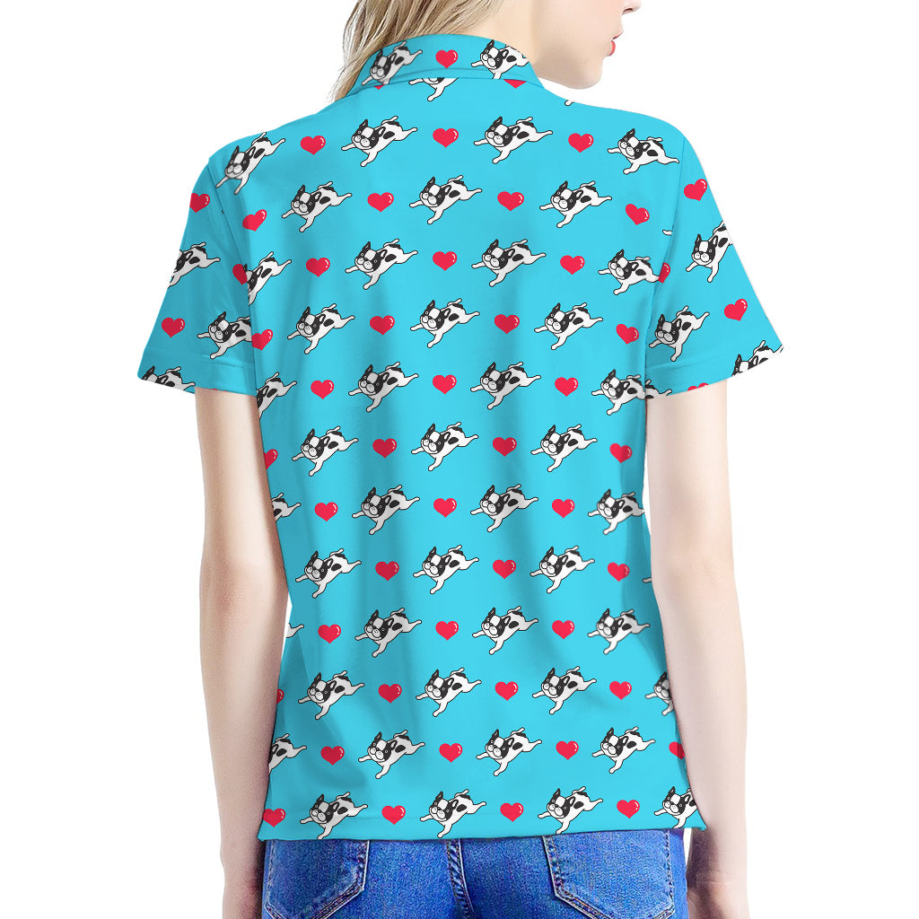 Love French Bulldog Pattern Print Women's Polo Shirt