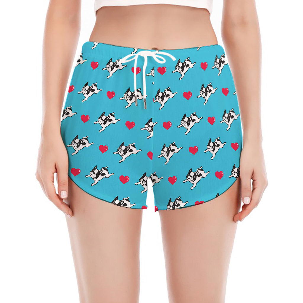 Love French Bulldog Pattern Print Women's Split Running Shorts