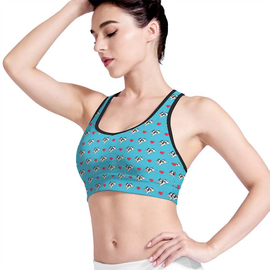 Love French Bulldog Pattern Print Women's Sports Bra