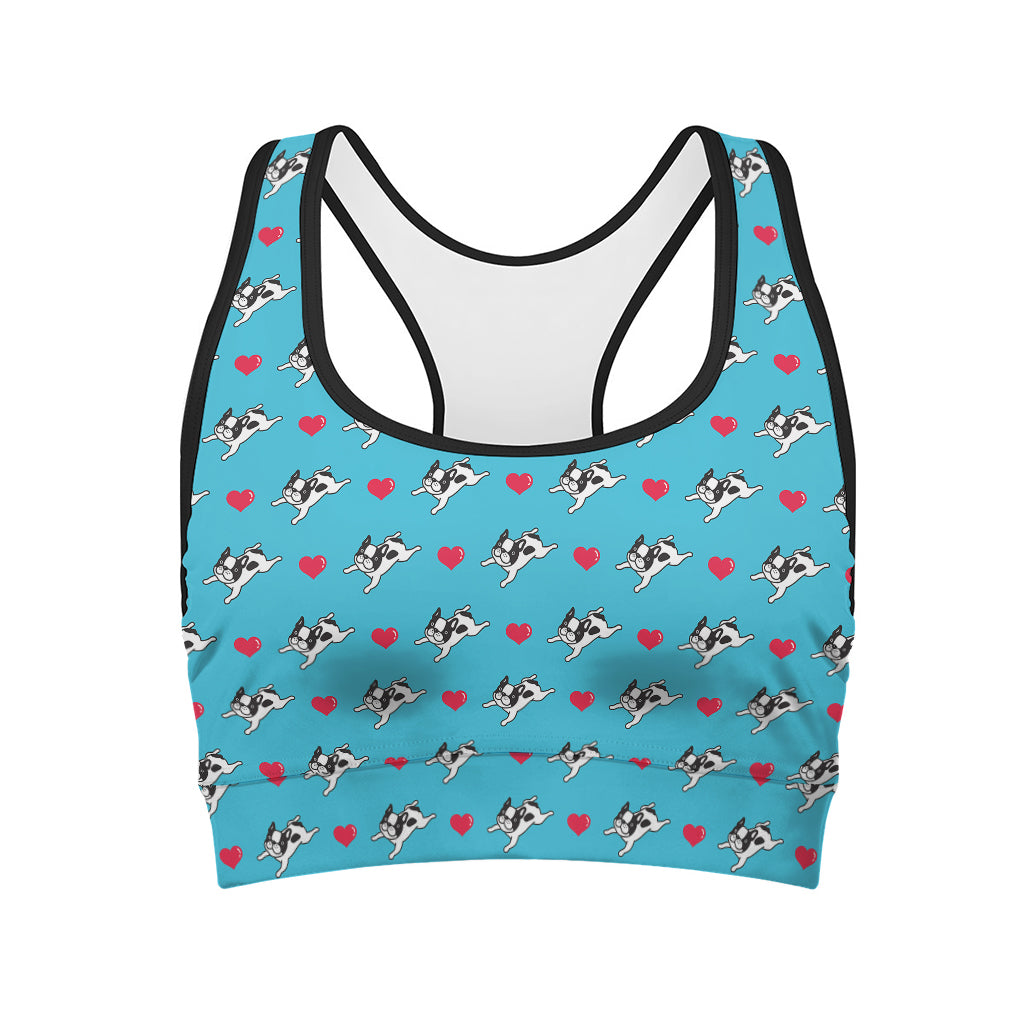 Love French Bulldog Pattern Print Women's Sports Bra