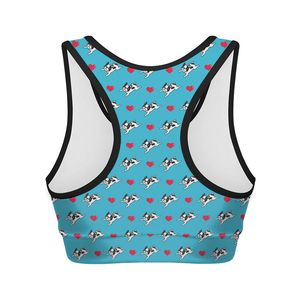 Love French Bulldog Pattern Print Women's Sports Bra