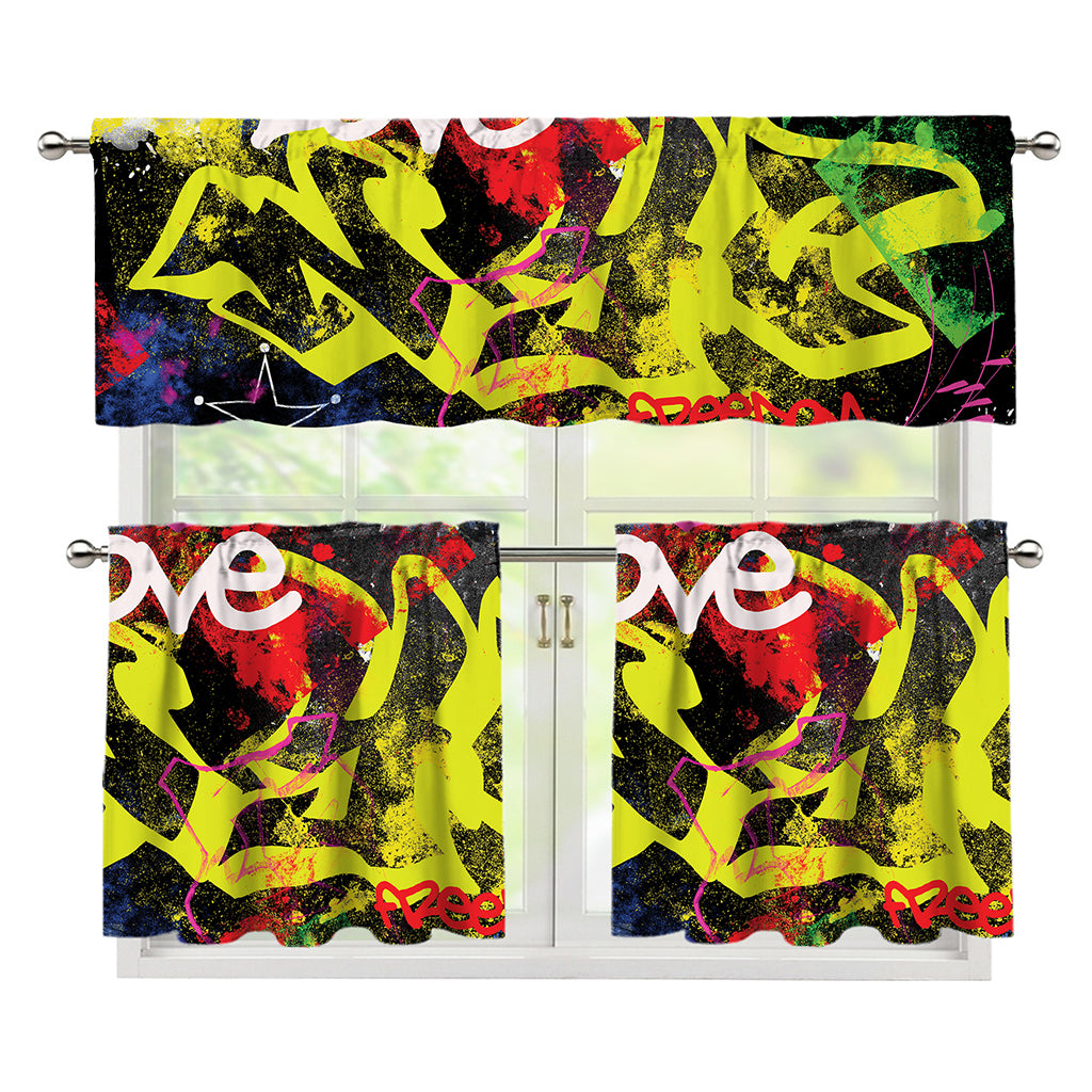 Love NYC Graffiti Print 3 Piece Kitchen Curtains