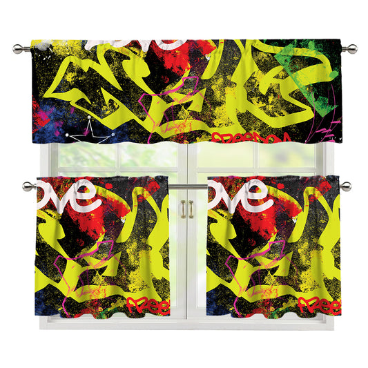 Love NYC Graffiti Print 3 Piece Kitchen Curtains