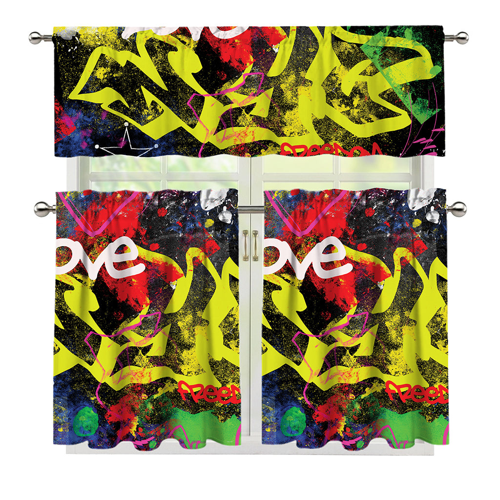 Love NYC Graffiti Print 3 Piece Kitchen Curtains