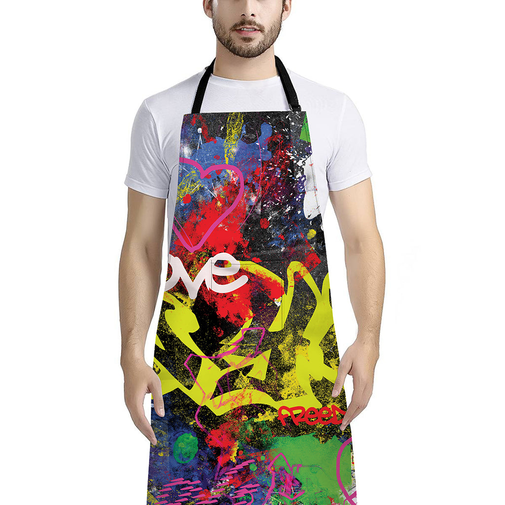 Love NYC Graffiti Print Bib Apron With Pocket