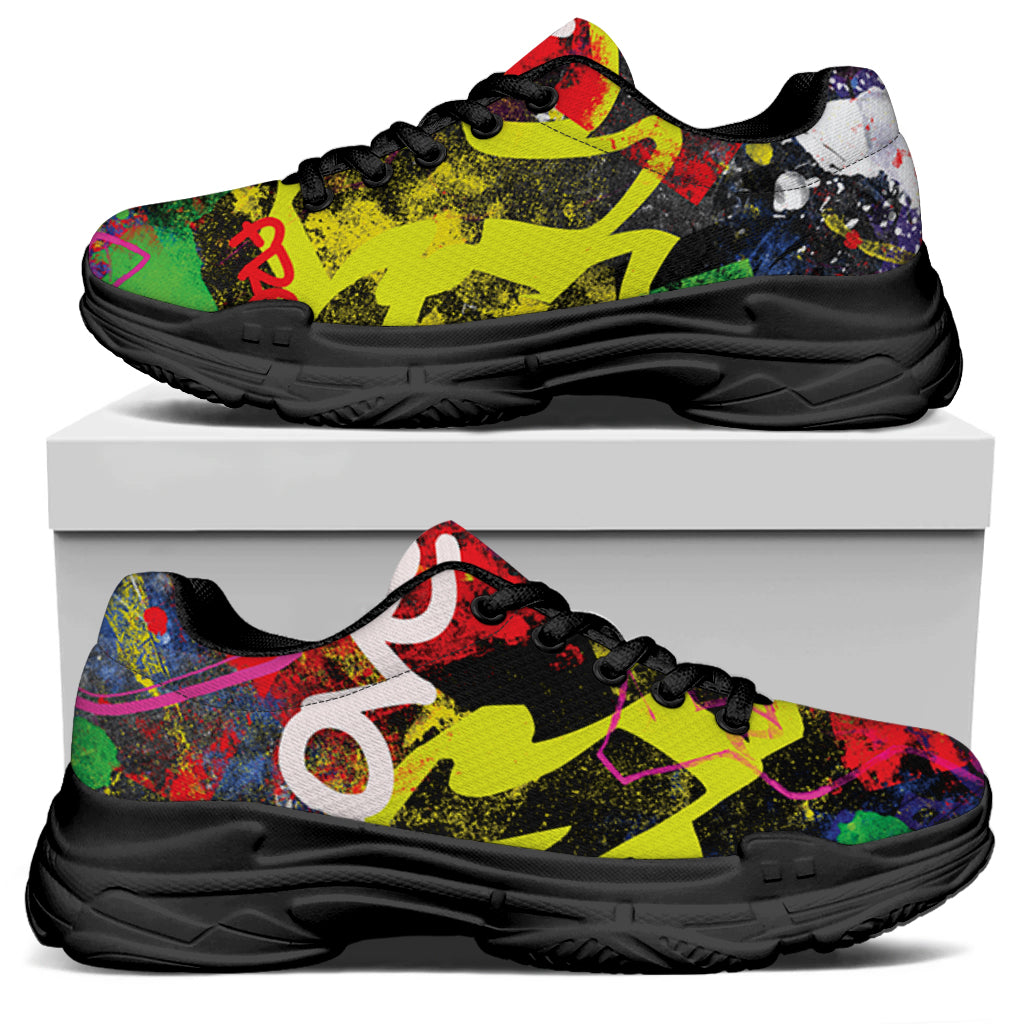 Love NYC Graffiti Print Black Chunky Shoes