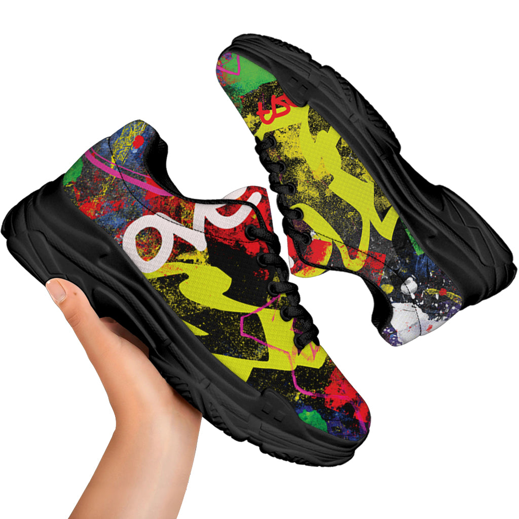 Love NYC Graffiti Print Black Chunky Shoes