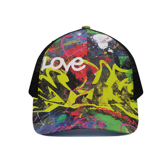 Love NYC Graffiti Print Black Mesh Trucker Cap