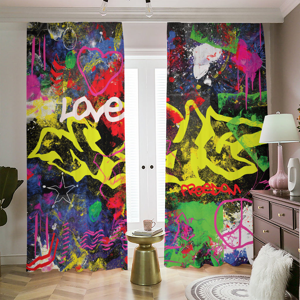 Love NYC Graffiti Print Blackout Pencil Pleat Curtains