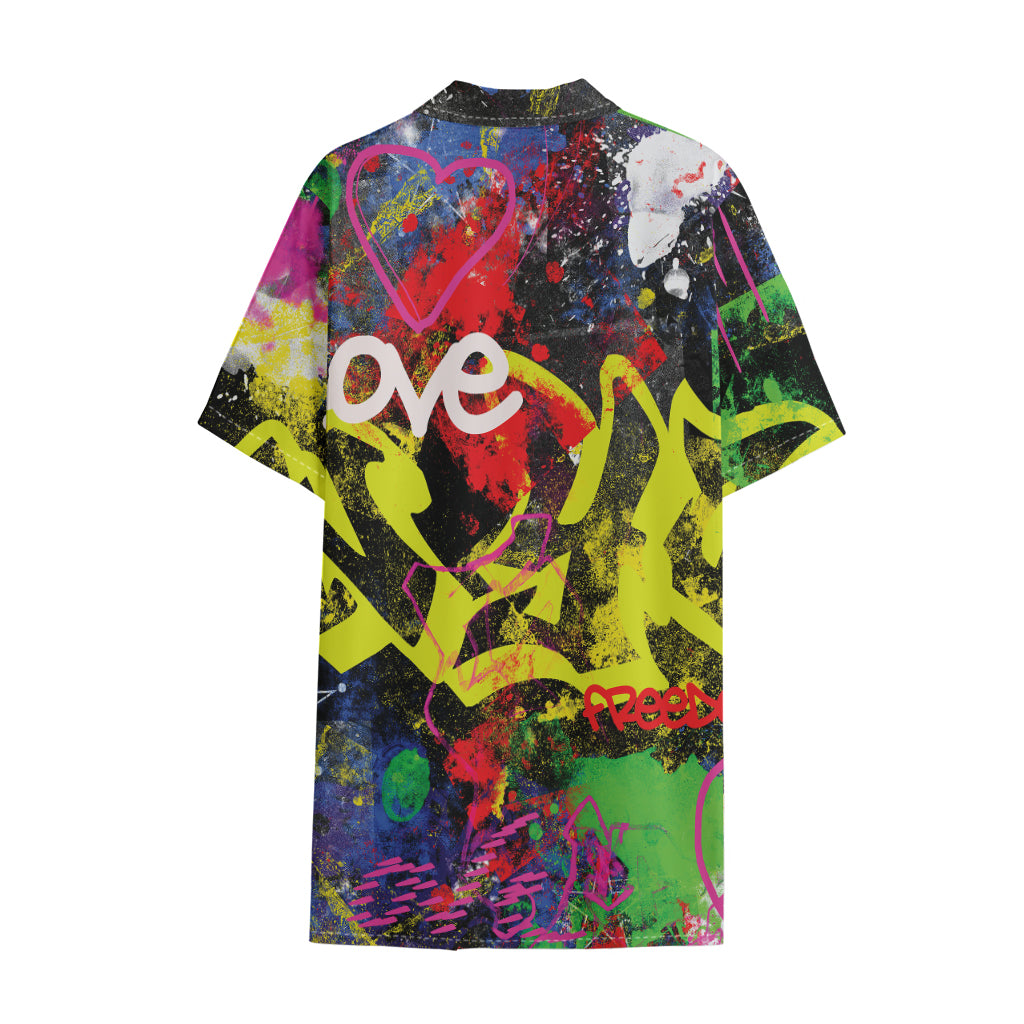 Love NYC Graffiti Print Cotton Hawaiian Shirt