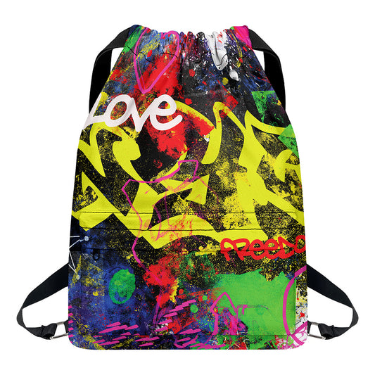 Love NYC Graffiti Print Drawstring Backpack