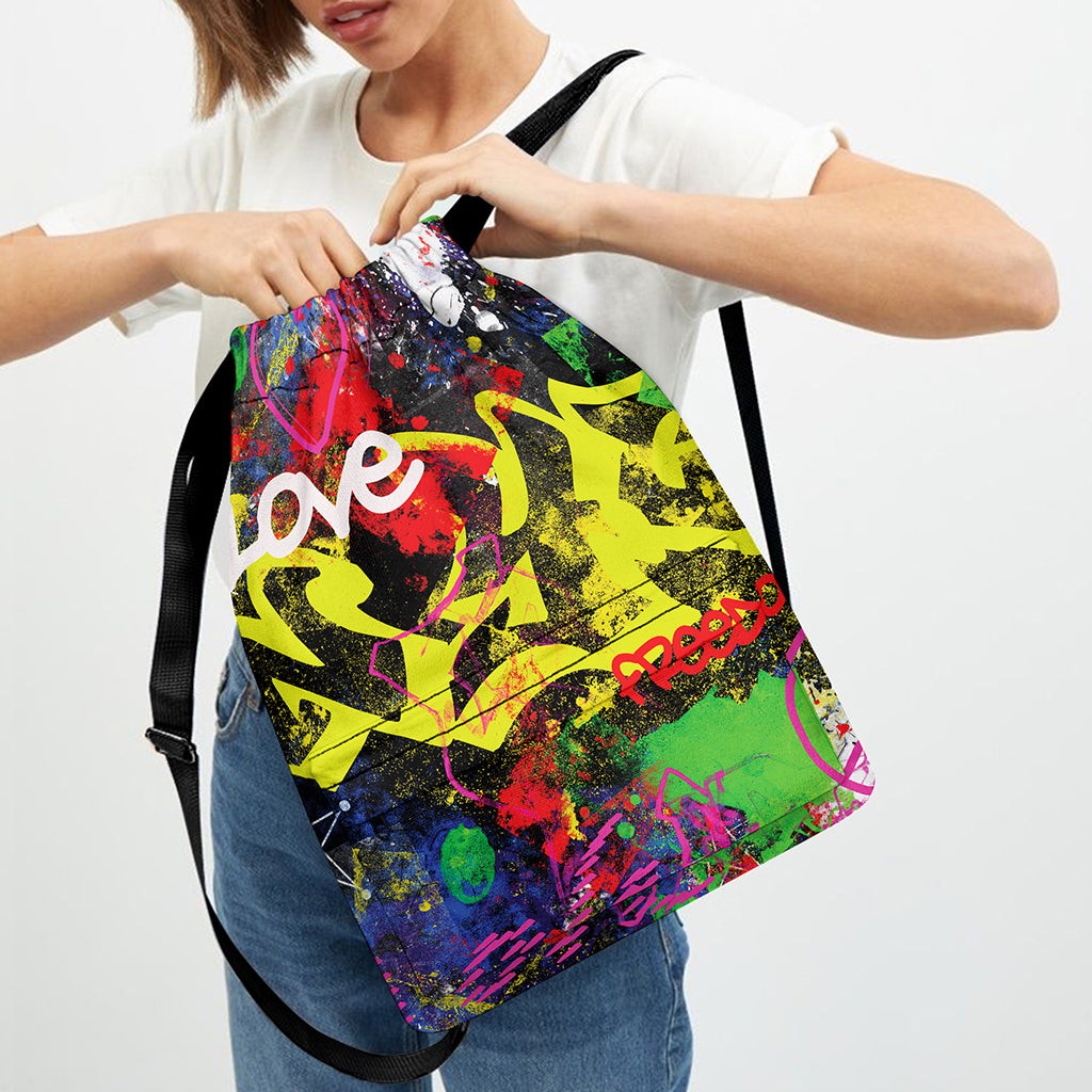 Love NYC Graffiti Print Drawstring Backpack