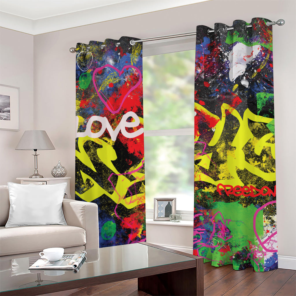 Love NYC Graffiti Print Grommet Curtains