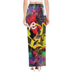 Love NYC Graffiti Print High Slit Maxi Skirt