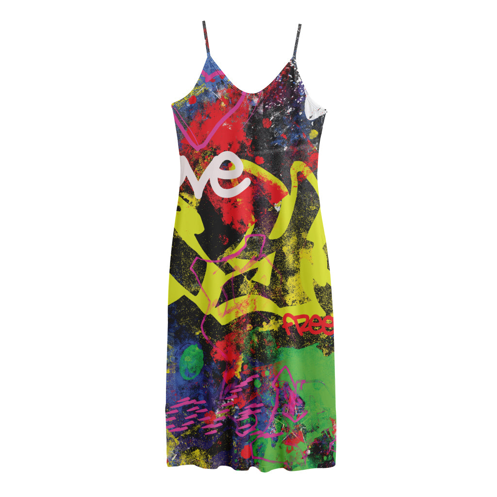 Love NYC Graffiti Print Jersey Midi Cami Dress