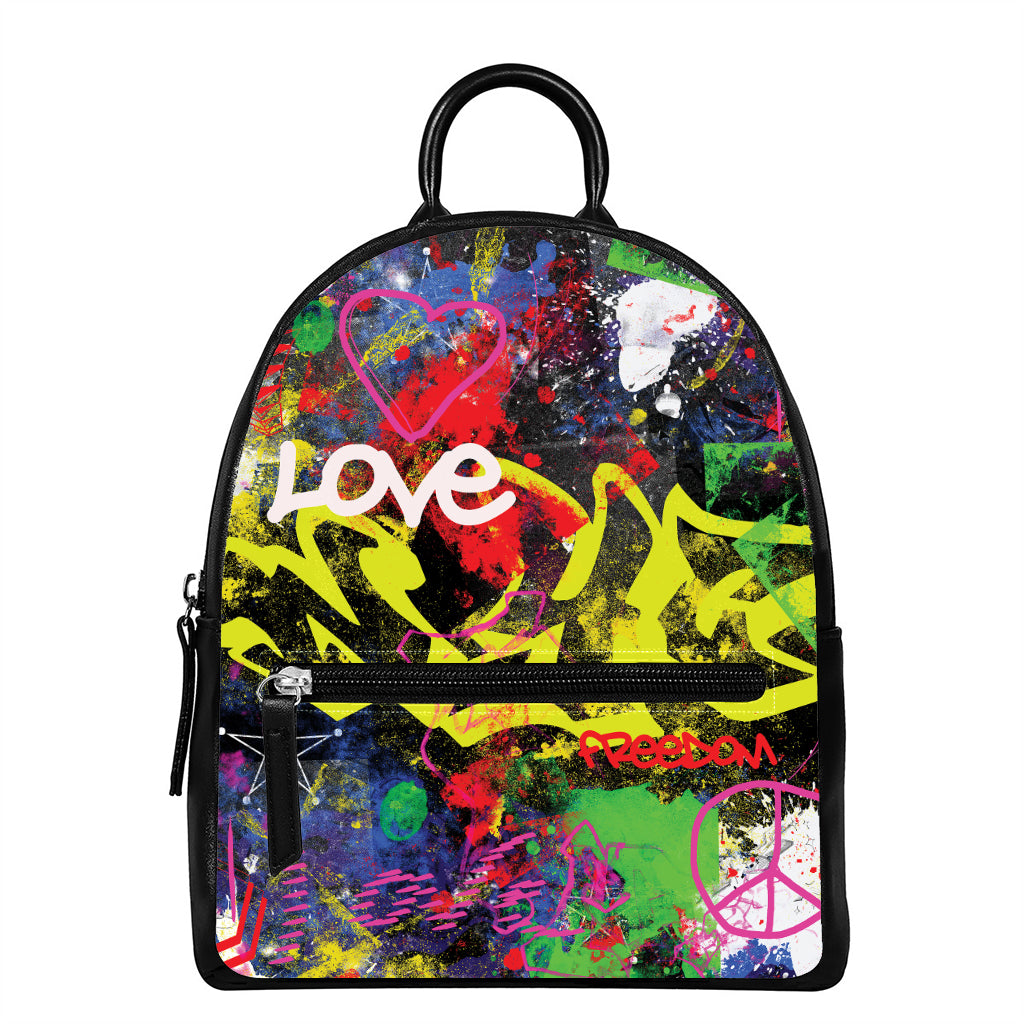Love NYC Graffiti Print Leather Backpack