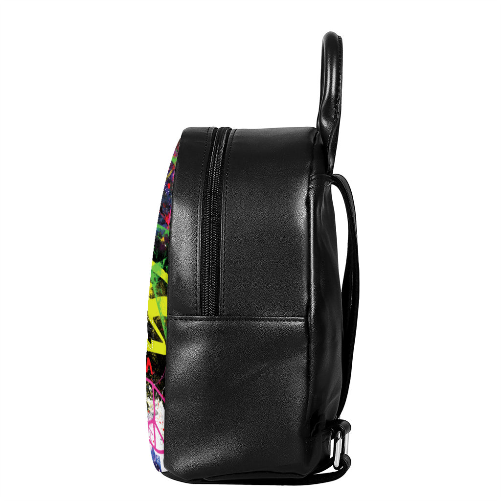 Love NYC Graffiti Print Leather Backpack