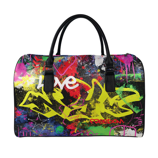Love NYC Graffiti Print Leather Duffle Bag