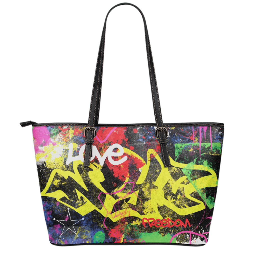Love NYC Graffiti Print Leather Tote Bag