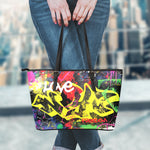 Love NYC Graffiti Print Leather Tote Bag