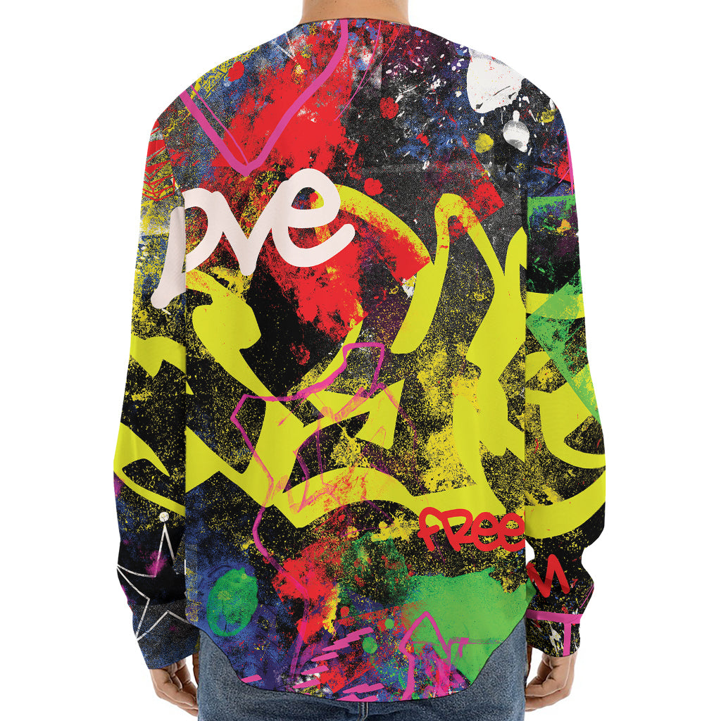 Love NYC Graffiti Print Long Sleeve Baseball Jersey