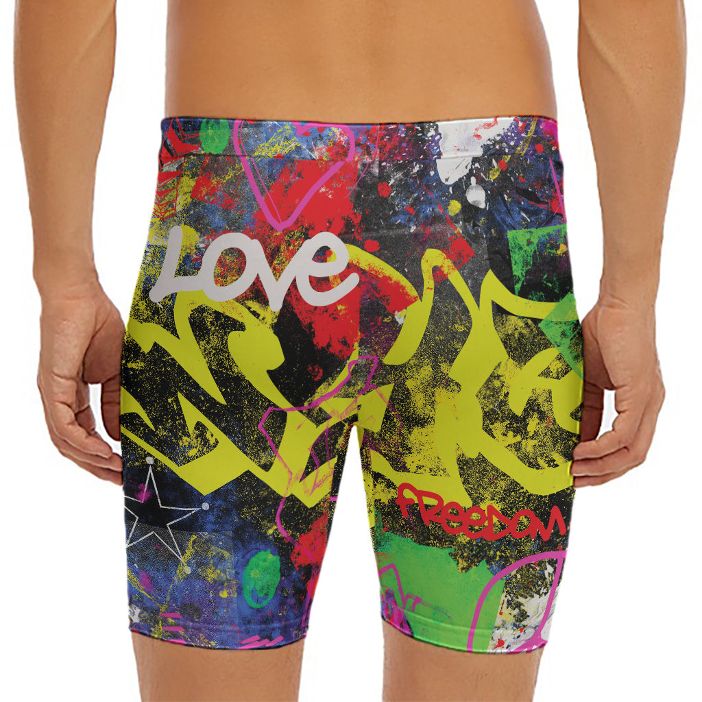 Love NYC Graffiti Print Men's Long Boxer Briefs