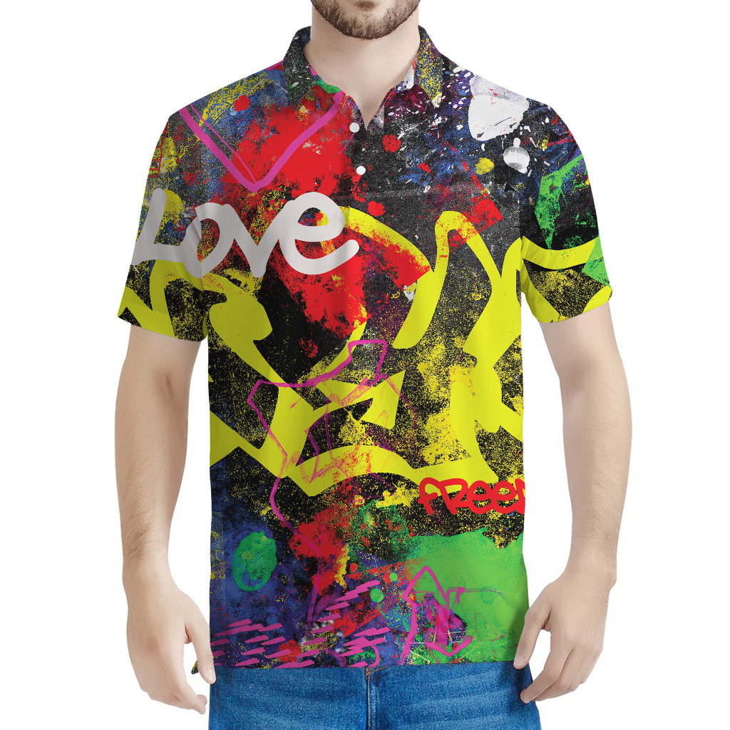 Love NYC Graffiti Print Men's Polo Shirt
