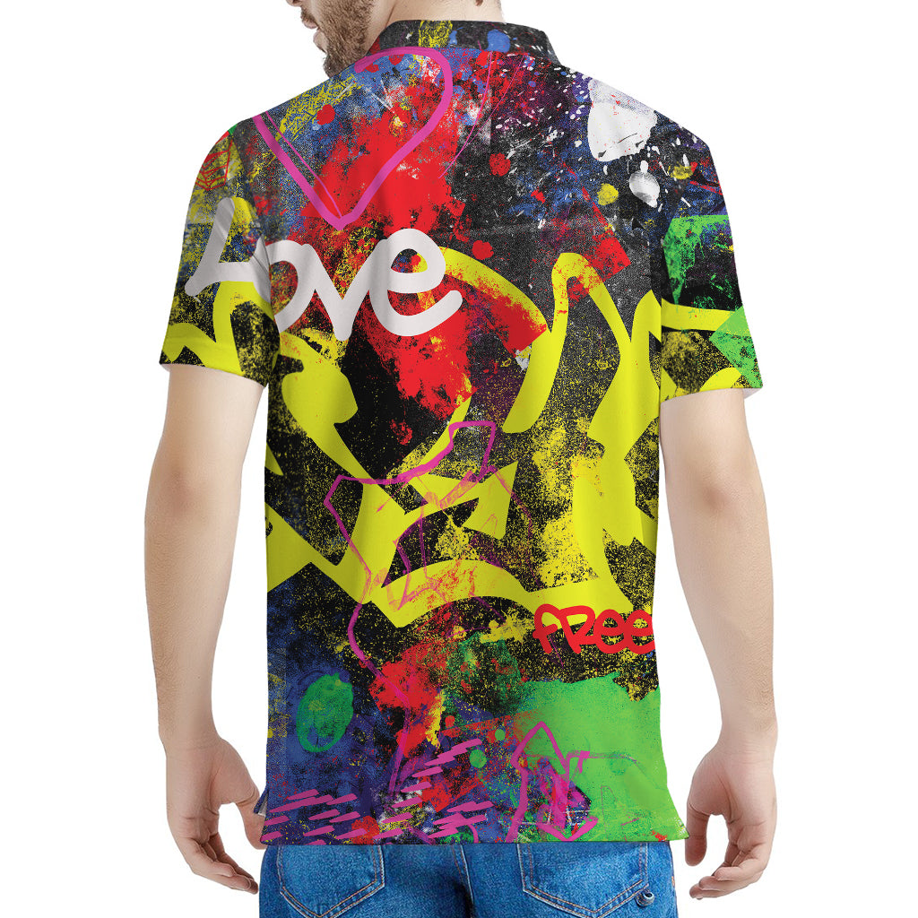 Love NYC Graffiti Print Men's Polo Shirt