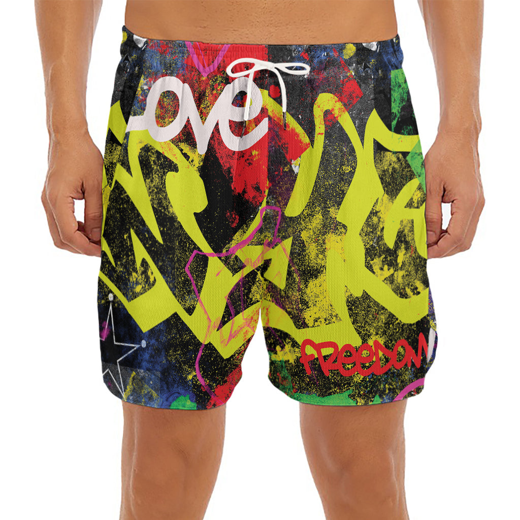 Love NYC Graffiti Print Men's Split Running Shorts