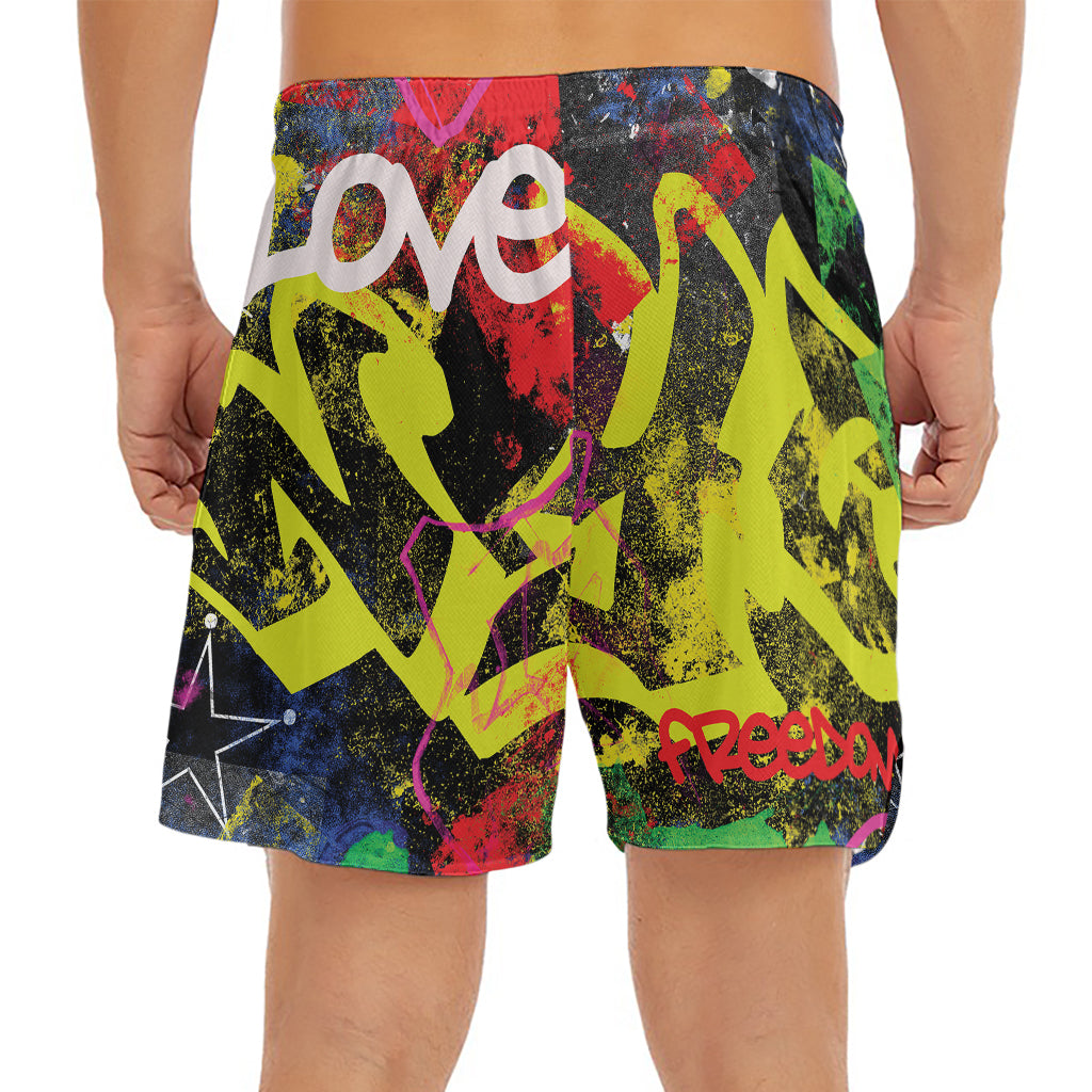 Love NYC Graffiti Print Men's Split Running Shorts