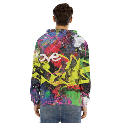 Love NYC Graffiti Print Men's Velvet Pullover Hoodie