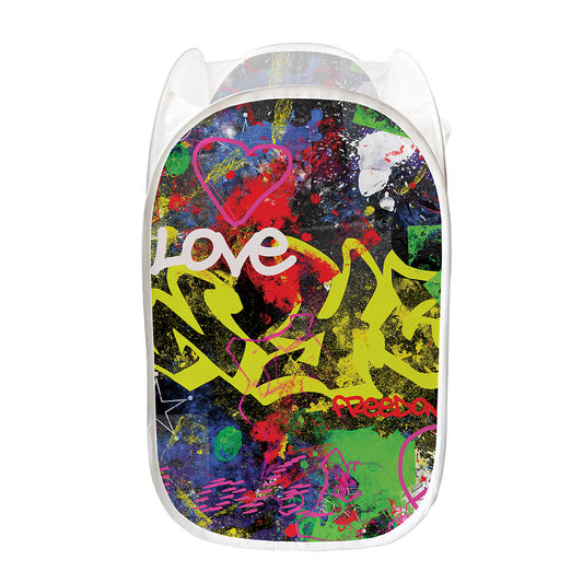 Love NYC Graffiti Print Mesh Laundry Hamper