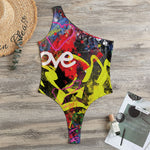 Love NYC Graffiti Print One Shoulder Bodysuit