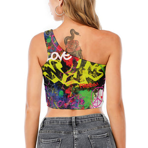 Love NYC Graffiti Print One Shoulder Crop Top