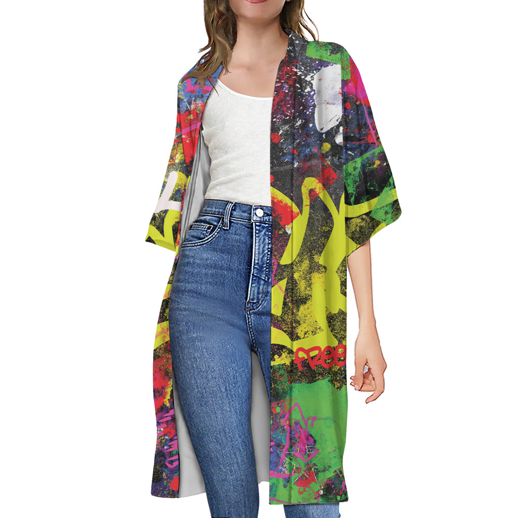 Love NYC Graffiti Print Open Front Beach Cover Up