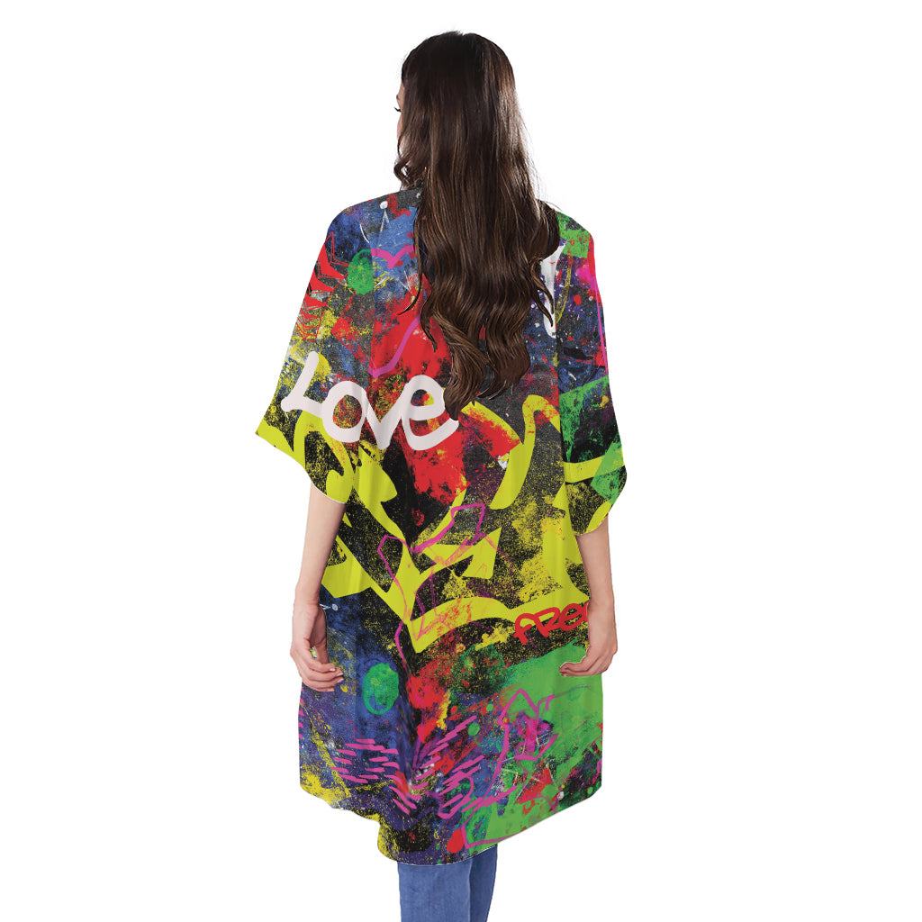 Love NYC Graffiti Print Open Front Beach Cover Up