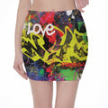 Love NYC Graffiti Print Pencil Mini Skirt